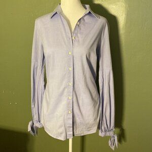 Banana Republic Riley Shirt Blue Puff Sleeve Tie Cuff Fitted Button Up Sz 4